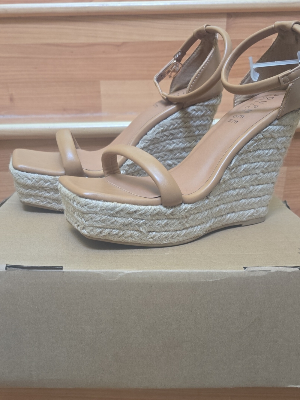 NIB..Neutral Tan Espadrille Wedge Sandals with Ankle Strap